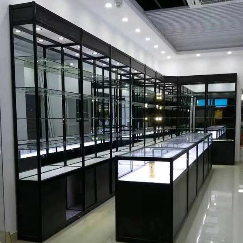 custom.Modern luxury wood glass jewellery display showcase /lockable jewelry counter designs/ perfume display stands