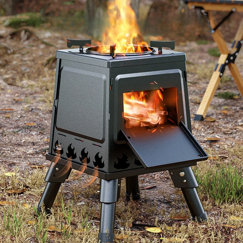 Outdoor Camping Wood Stove Folding Portable Picnic Wood Burning Stove Camping Hiking BBQ Equipment Detachable Barbecue Stove New