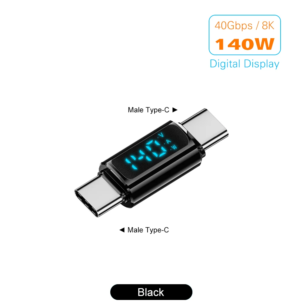 90-Grad-USB-C-Adapter, rechtwinkliger U-förmiger USB4-Typ-C-Adapter, 40 Gbit/s, mit LED-Anzeige, PD 140 W, 8K-Extender für Thunderbolt 3/4