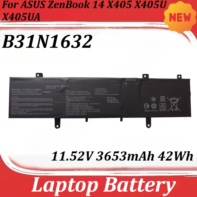 B31N1632 11.52V 3653mAh 42Wh Laptop Battery for ASUS ZenBook 14 X405 X405U X405UA 3ICP5/57/81 0B200-02540000 0B200-02540000