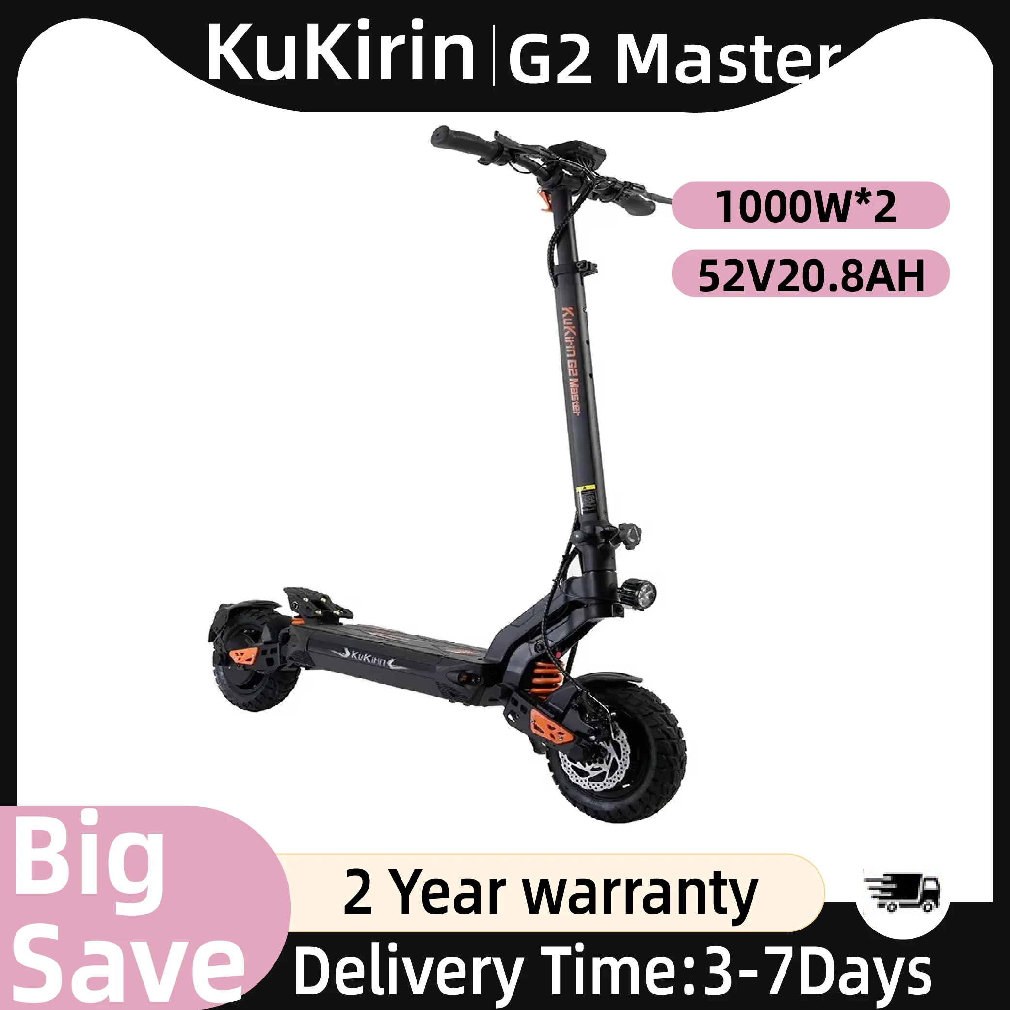 Trottinette électrique KuKirin G2 Master 1000W, double moteur, batterie 52V 20.8Ah, vitesse maximale 60 km/h, frein à disque avant et arrière avec amortisseur hydraulique