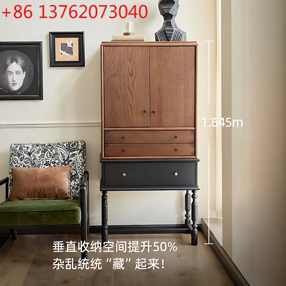 

French medieval solid wood dining side cabinet integrated storage