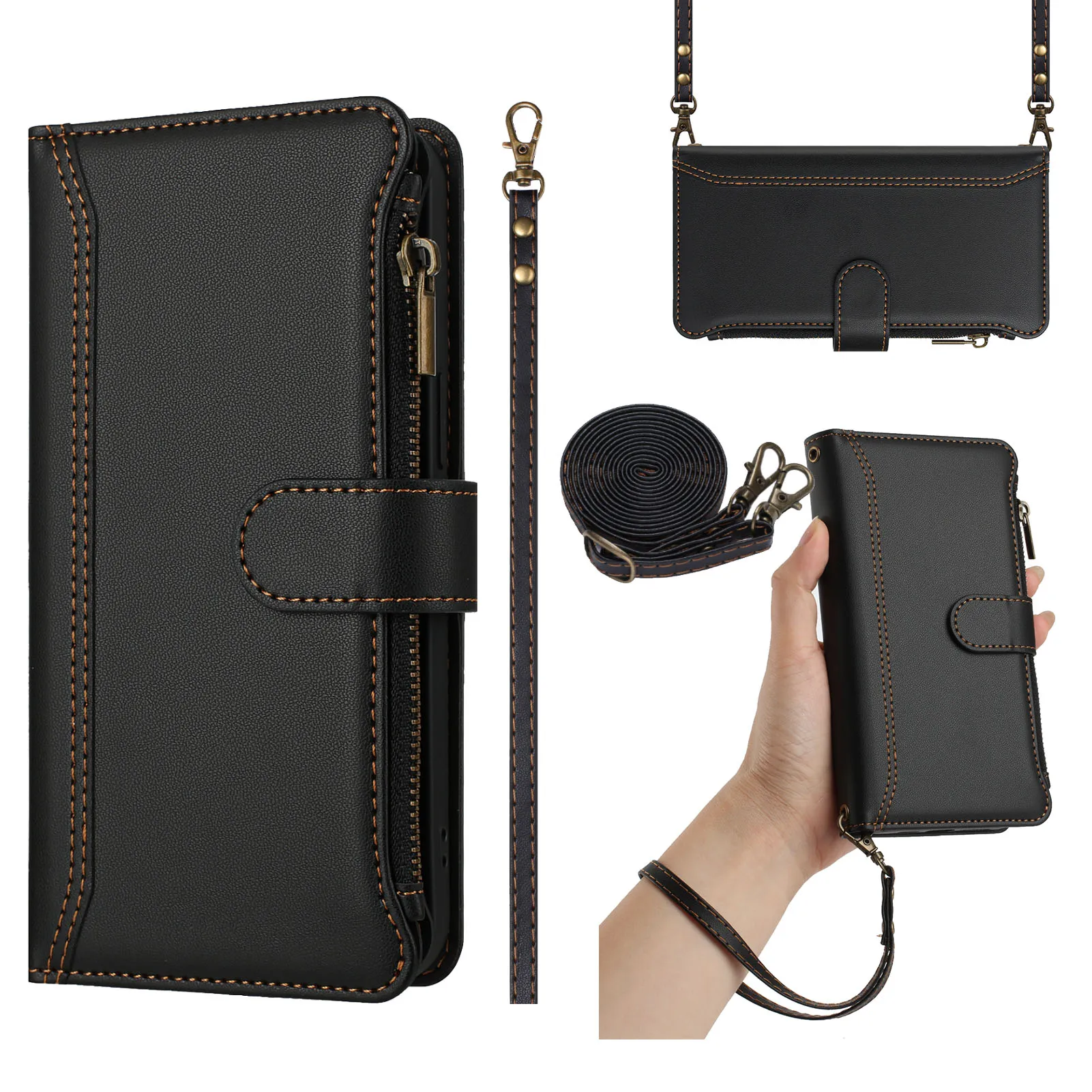 حافظة محفظة كتف لهاتف سوني اكسبيريا 1 VII 10 VI 5 V IV Crossbody متعددة 9 بطاقات شحن لاسلكي غطاء حبل جلدي