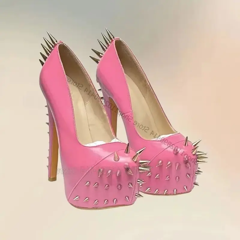 

Multi Colors Spikes Decor Round Toe Platform Pumps Slip On Women Shoes Thin High Heels Fashion Banquet 2023 Zapatos Para Mujere
