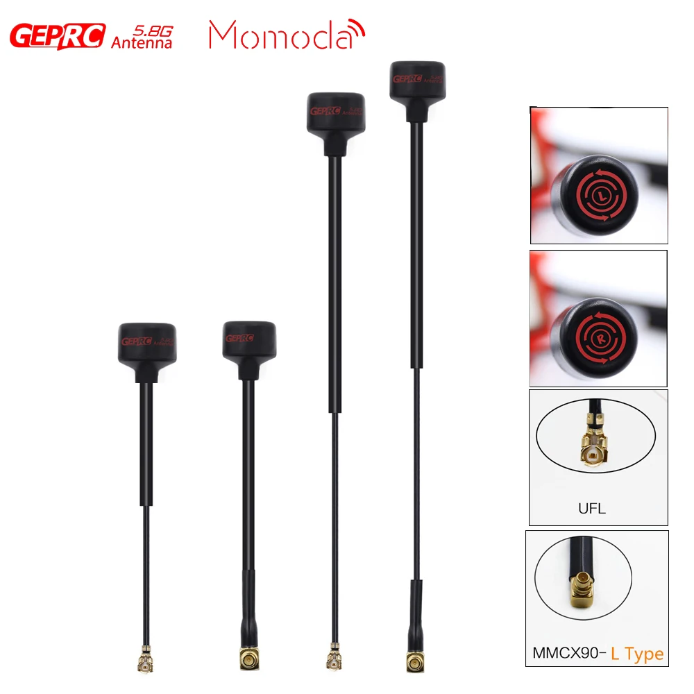 GEPRC-antena de largo alcance para Dron cuadricóptero de carreras, conector UFL/MMCX de largo alcance, versión LHCP RHCP Momoda 5,8G/2,4G/915MHz