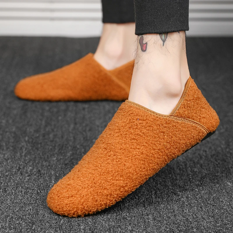 

Men Winter Slippers Women Warm Shoes Soft Plush Flats Casual Shoes Male Loafers Lightweight Home Walking Couples Shoes Footwear