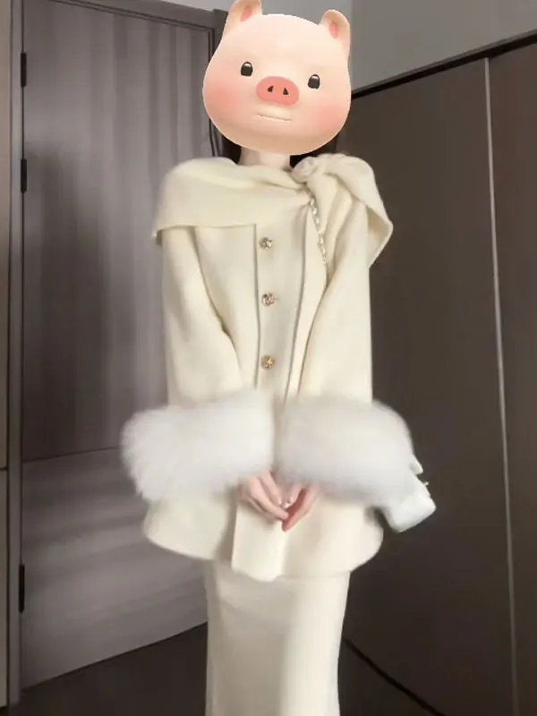 

Утепленное шерстяное пальто в корейском стиле для девушек, дизайн в стиле Gentle Wind, с длинными рукавами, круглым вырезом, однотонное, зимняя верхняя одежда