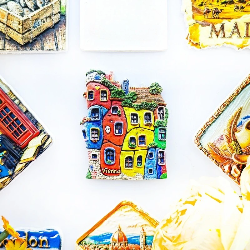 Vienna Hundertwasserhaus Fridge Magnet - 3D Austrian Architecture Souvenir Colorful Mosaic & Spiral Decor Unique Europe Gift