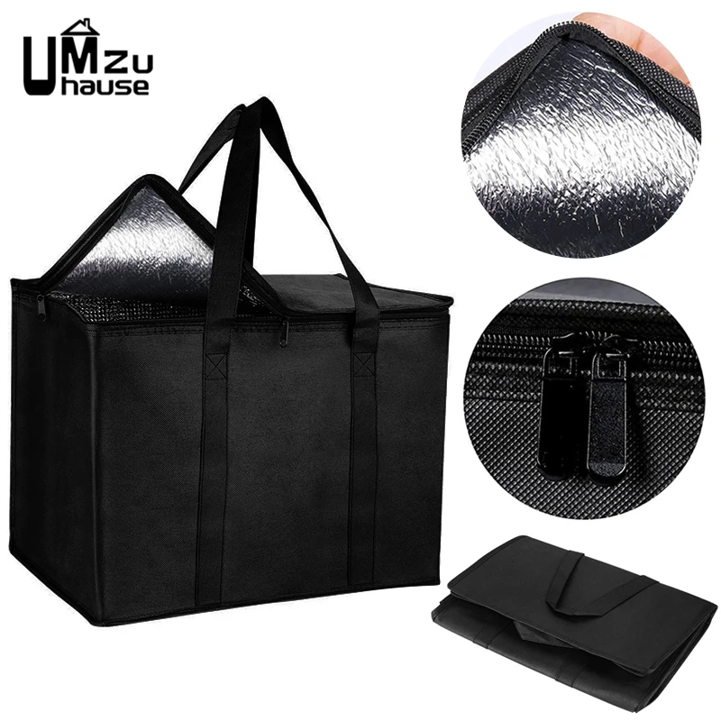 43L Insulated Tote Bag Grocery Fruit Food Meal Big Storage Cooler Delivery Zipper Thermal Case Outdoor Shopping Market Organizer