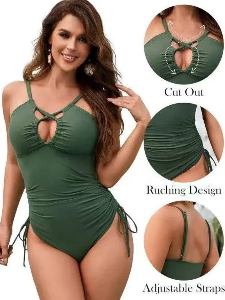 

2026 Отпускной купальник, скромный цельный купальник для плавания, шикарный однотонный монокини, сексуальный бандажный комбинезон на шнуровке, женский купальник, новый