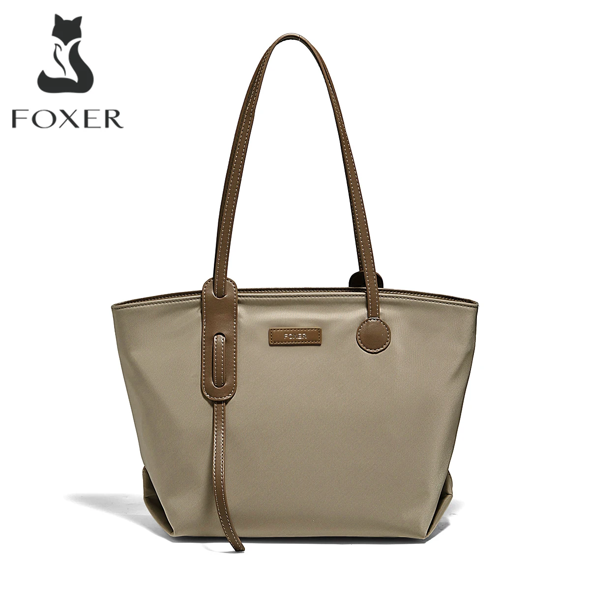 FOXER Women's Large Capacity Fabric Canvas Tote Lady Multi-Pocket Zip Shoulder Handbag Female Daily Work Commuter Shopping Bag