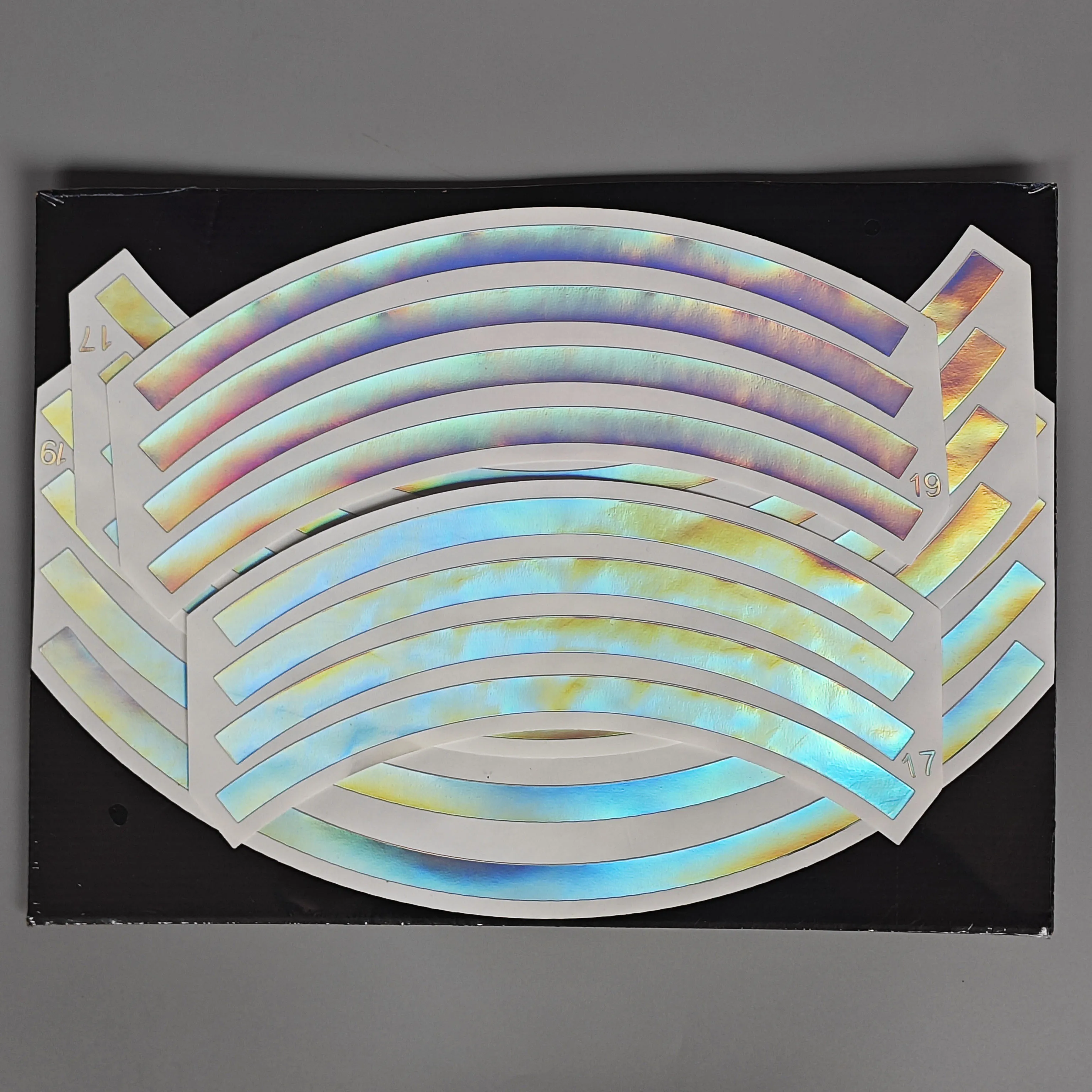 

JY Racing 19'' x 17'' Motorcycle Rim Stickers Wheel Graphics Decals Holographic Chrome Colorful, 16 Strips