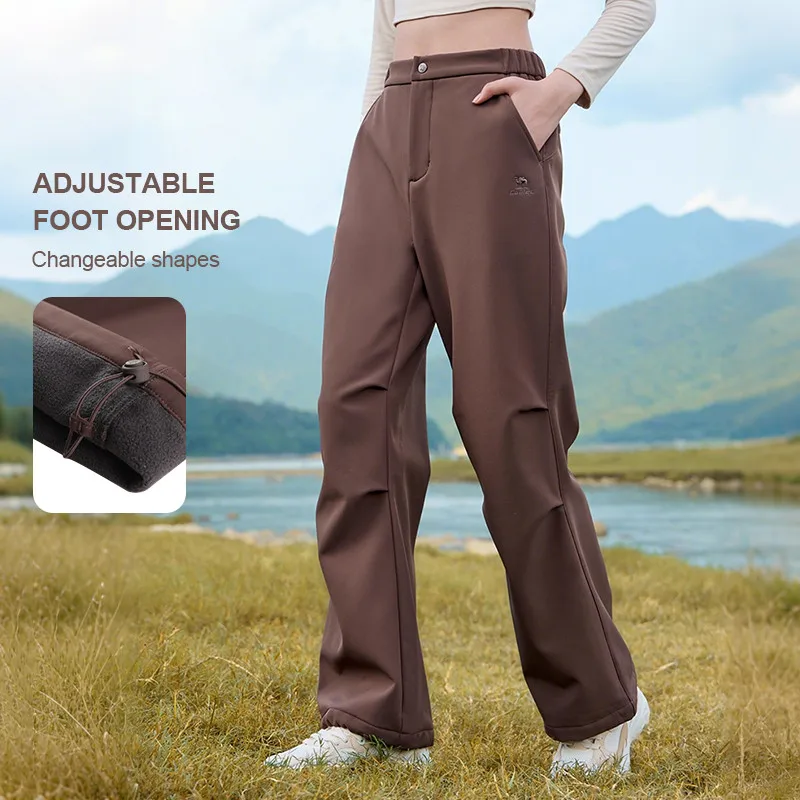 GOLDEN CAMEL Men's Hiking Pants Workwear Warm Plus Fleece Pant Straight Paratrooper Loose Sport Trousers Outdoor Water-repellent