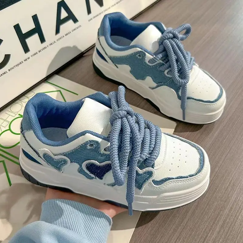 Kawaii Platform Sports Shoes Women\'s Sneakers Spring Summer 2024 Tennis Female Skateboard Flats Casual Blue Vintage Vulcanize