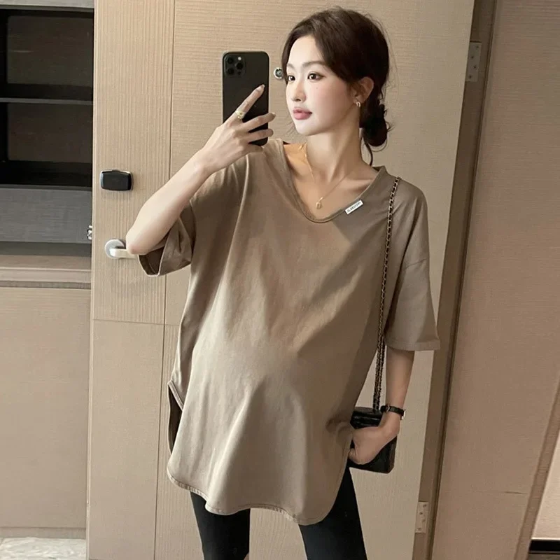 

Maternity Tops Short Sleeve Solid Color T-Shirts Maternity Clothes Pregnant Blouse Nursing Tops Breastfeeding