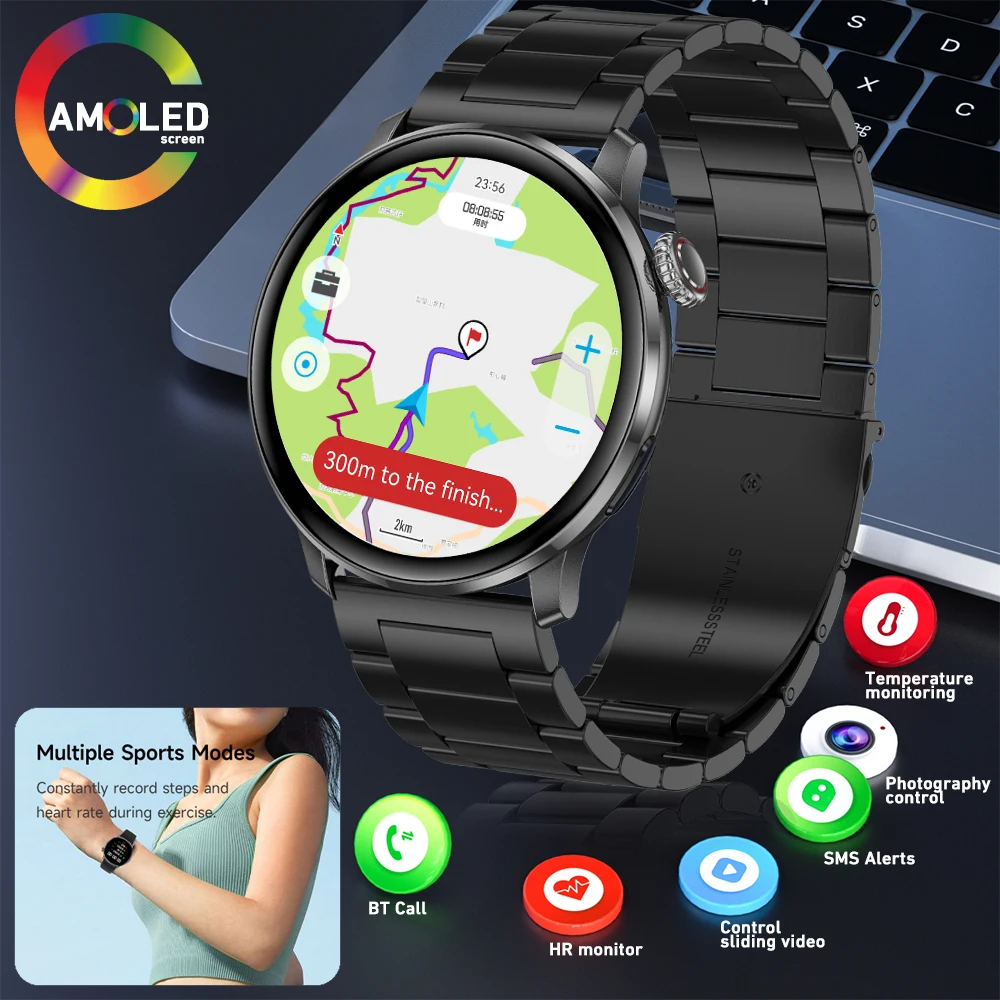 

Смарт-часы NFC 2025 года Amoled HD GPS Track, спортивные часы с пульсометром, Bluetooth-вызовом, водонепроницаемые женские и женские умные часы для Hua Mi