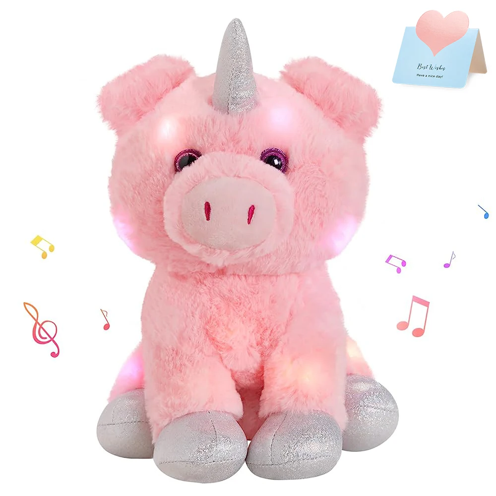 30cm Pink Pig Plush Toys Stuffed Animal Pillow LED Light Up Musical Piglet Unicorn Doll Decors Birthday Cute Cartoon Gifts Toys