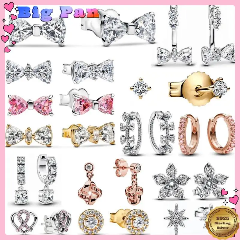 

Fashionable 925 Sterling Silver Bow&Love&Flower Shining Earrings Girl Romantic Cute Jewelry Accessories 2025