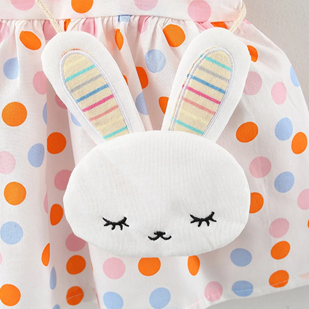 2 Pcs Baby Girl Summer New Dress Sweet Colorful Dot Flying Sleeves Cotton Cloth Skirt Gift Little Rabbit Crossbody Bag