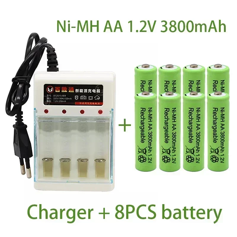 New AA 1.2V 3800mAh battery Ni-MH rechargeable battery for Toy Remote control Rechargeable Batteries AA 1.2V battery+Charger