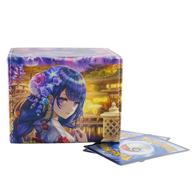 Genshin Impact Raiden Shogun PTCG WS Scatola di carte in pelle di grande capacità fai-da-te Scatola di immagazzinaggio di carte di raccolta di giochi anime addensata