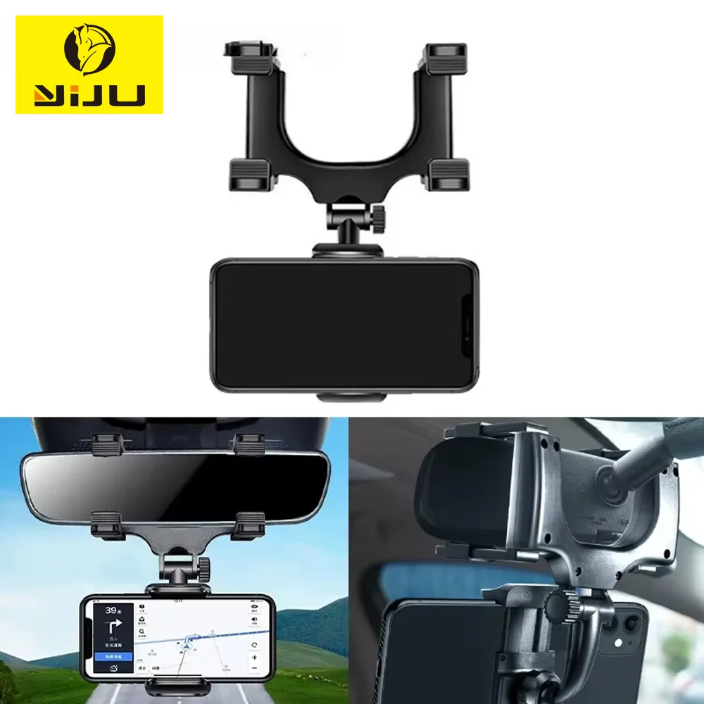Rearview Mirror Phone Holder for Car Free Rotation Adjustment Phone Mount Stable Gripper Smartphone Navigation Bracket