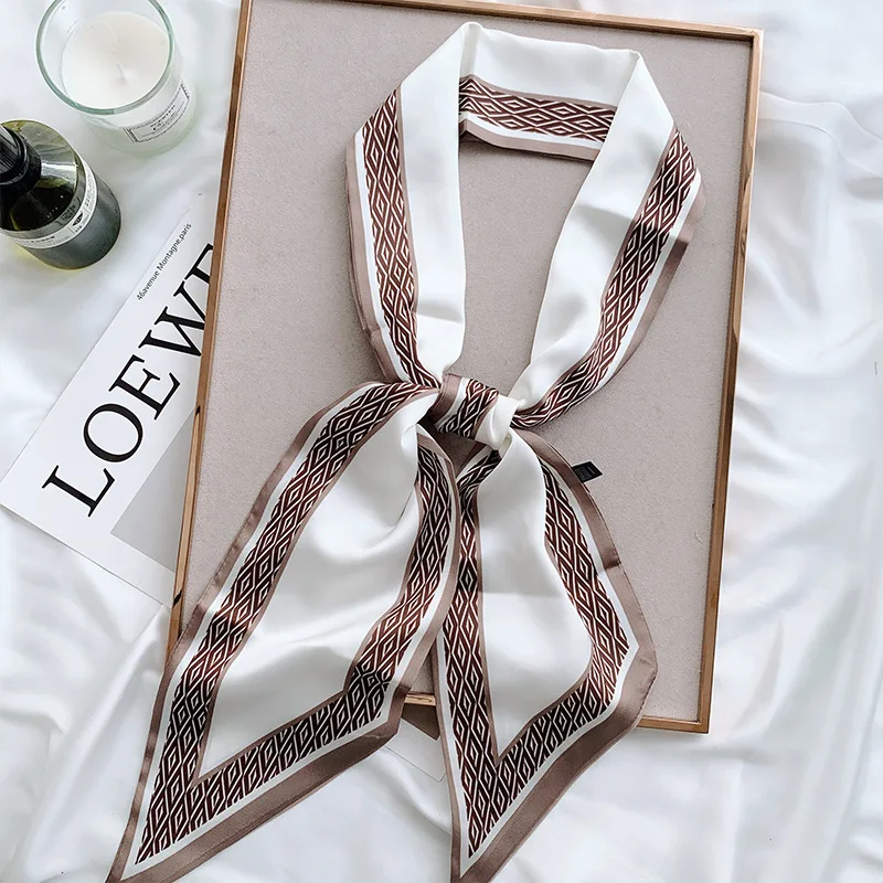 Narrow Long Silk Scarf Headband Decorative Hair Tie Lmitation Silk Scarf Diagonal Silk Scarf Light Luxury Scarf Silk Scarf