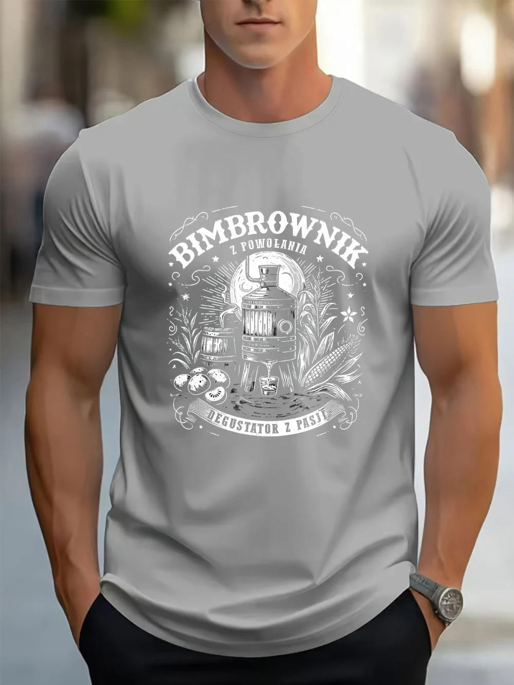 Retro BIMBER Men'S Short Sleeve T-Shirt Short Sleeve Beer Distillation Graphic Tee Humorous Design Bimbrownik