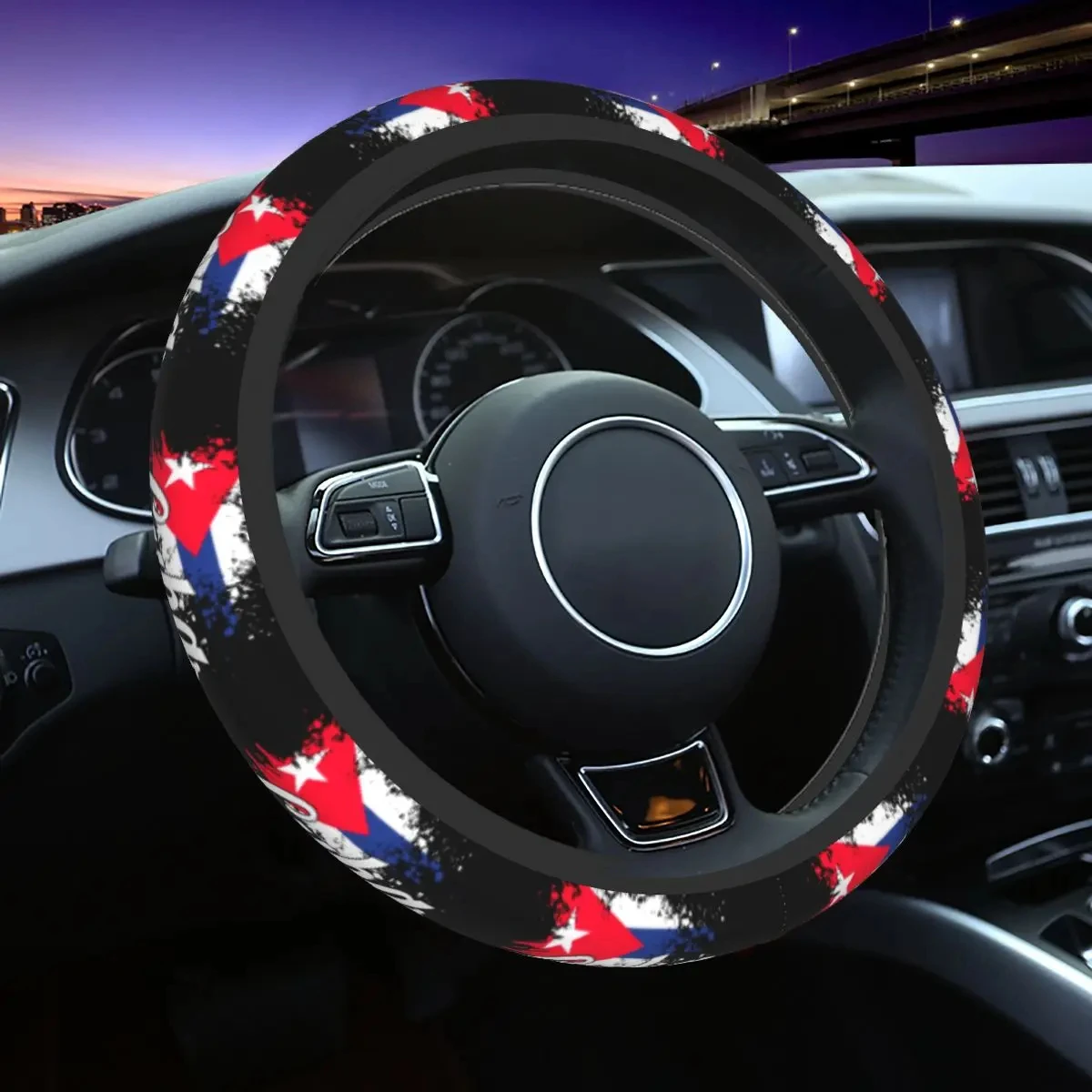 Cuba Cuban Flag Car Steering Wheel Cover 37-38 Elastic Auto Steering Wheel Protector Elastische Car-styling Accessories