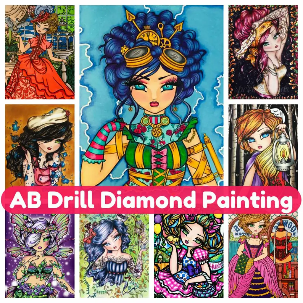 

Mosaic AB Diamond Painting 5D DIY Art Long Hair Girl Embroidery Corss Stitch Kit Full Drill Round Square Handmade Rhinestones