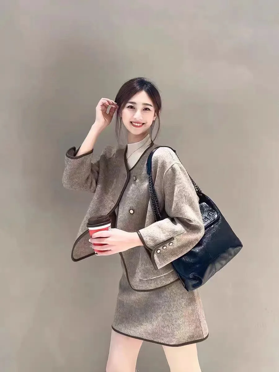 Traje de heroína de Drama coreano para mujer, chaqueta y falda de lana de inspiración clásica elegante, conjunto de dos piezas, Otoño e Invierno