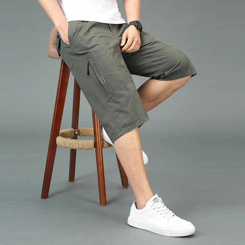 Summer Beach Casual Shorts Men\'s Clothing Solid Color Youthful Vitality Safari Style Pockets Daily Mid Waist Elastic Knee Pants