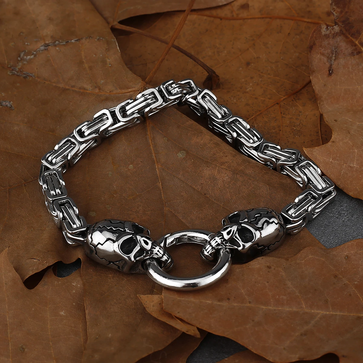 Men's Skull Stainless Steel Bracelet Fashion Street Hip Hop Heavy Industry Motorcycle Bracelet with Gift Bag
