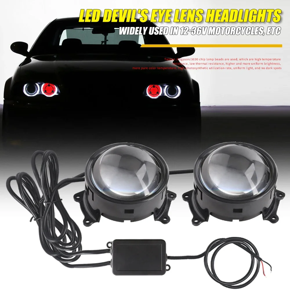 Yeux du diable de voiture à 33 motifs, avec contrôle sans fil, 12-36V, yeux de démon dynamiques, lumière Led, projecteur Bi Led de 3 pouces, phare de voiture automatique