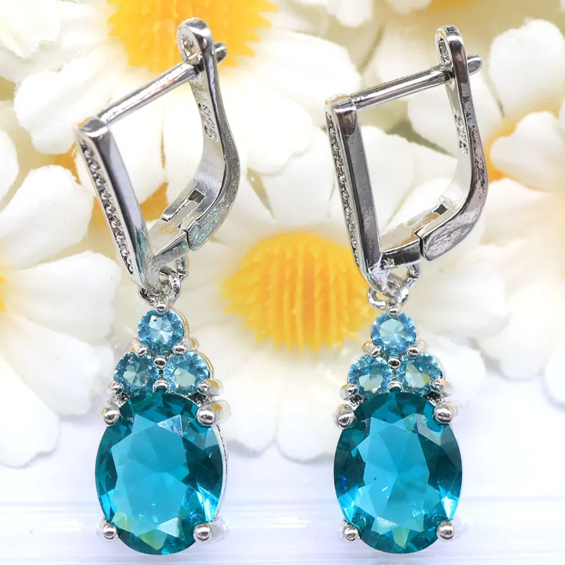 Buy 4 Get 1 Free 34x8mm Drop London Blue Topaz Violet Tanzanite Rhodolite Garnet Aquamarine CZ Females Silver Dangle Earrings