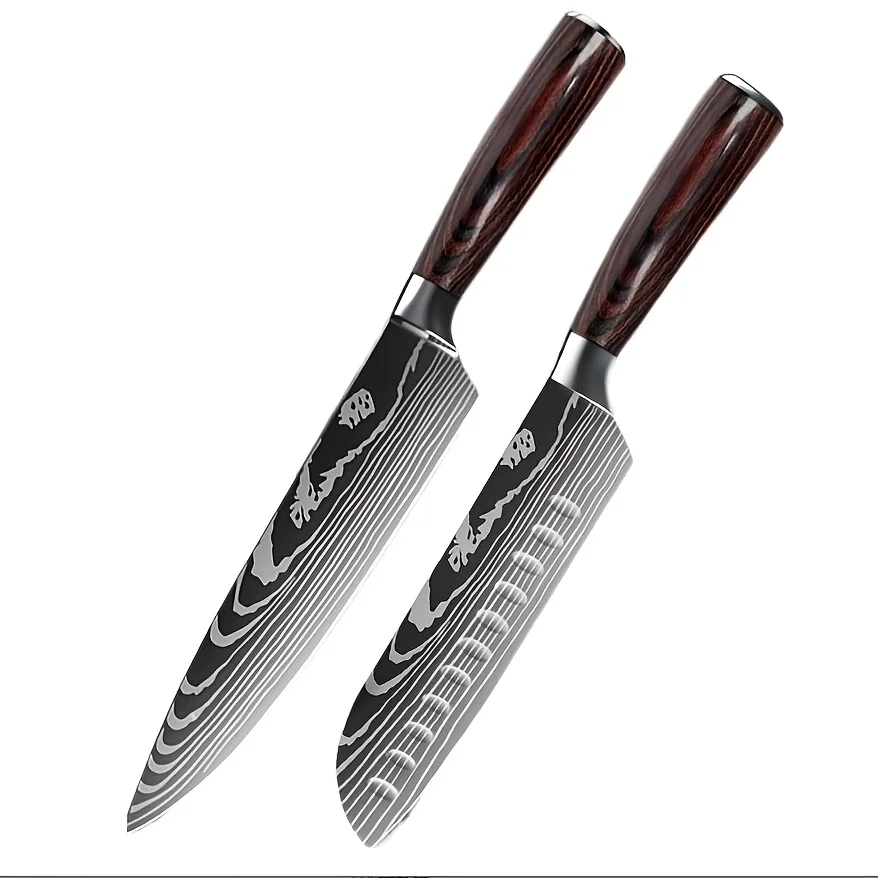 

KEPEAK Chef Knife Stainless Steel Kitchen Knives Set Damascus Steel Pattern Cleaver Slicer Fruit Santoku Chef knife Cooking Tool