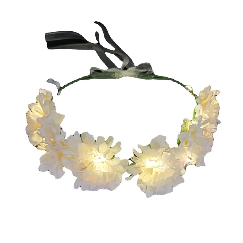 1pc  Adjustable Girl Glow Headband with LED Light Flowers Wreath Crown Hairband for Wedding Birthday Glow Party Hair Accessories