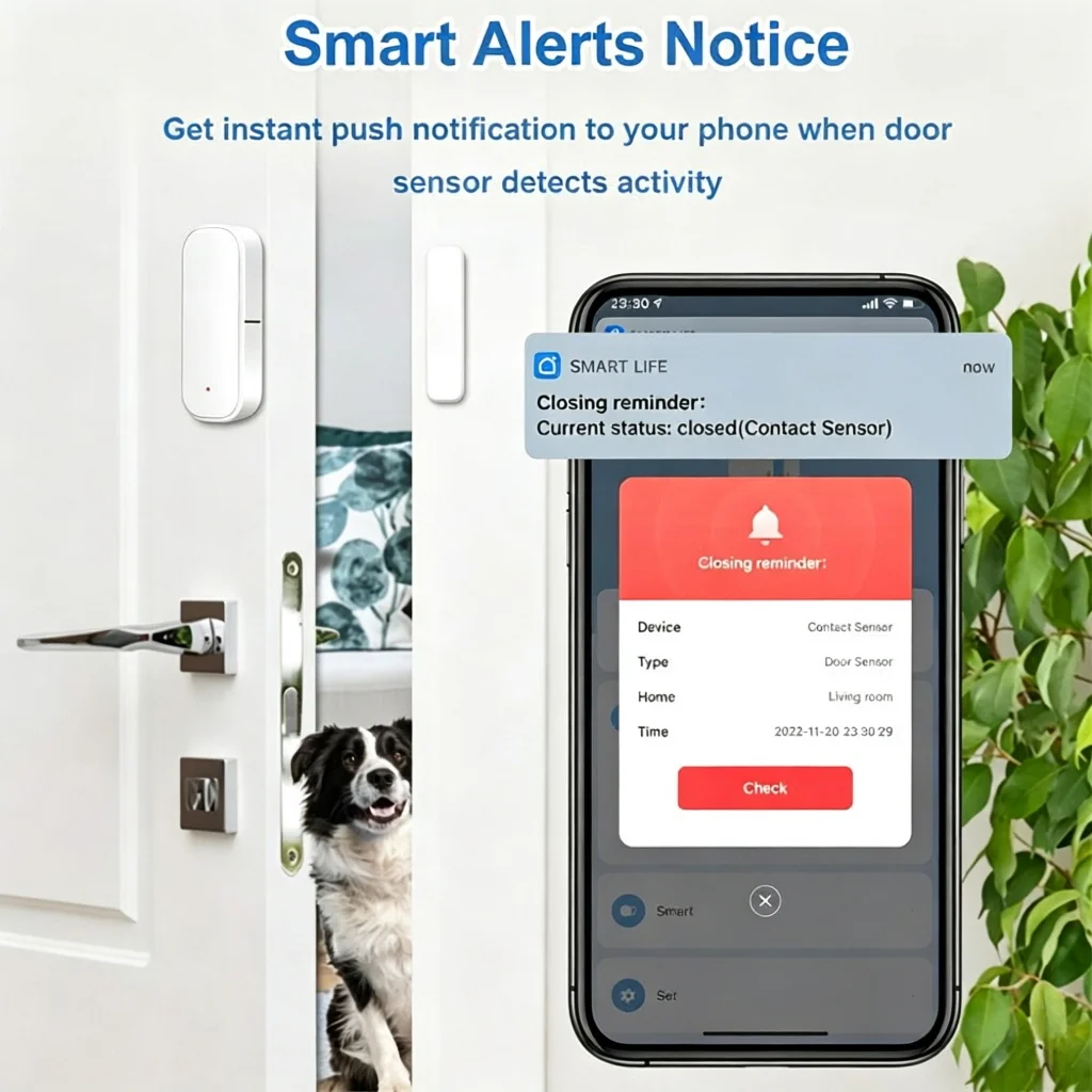 TUYA Wifi Smart Door Window Sensor for Home Office Wireless Contact Sensor Compatible to Google, Alexa, Apple and APP control