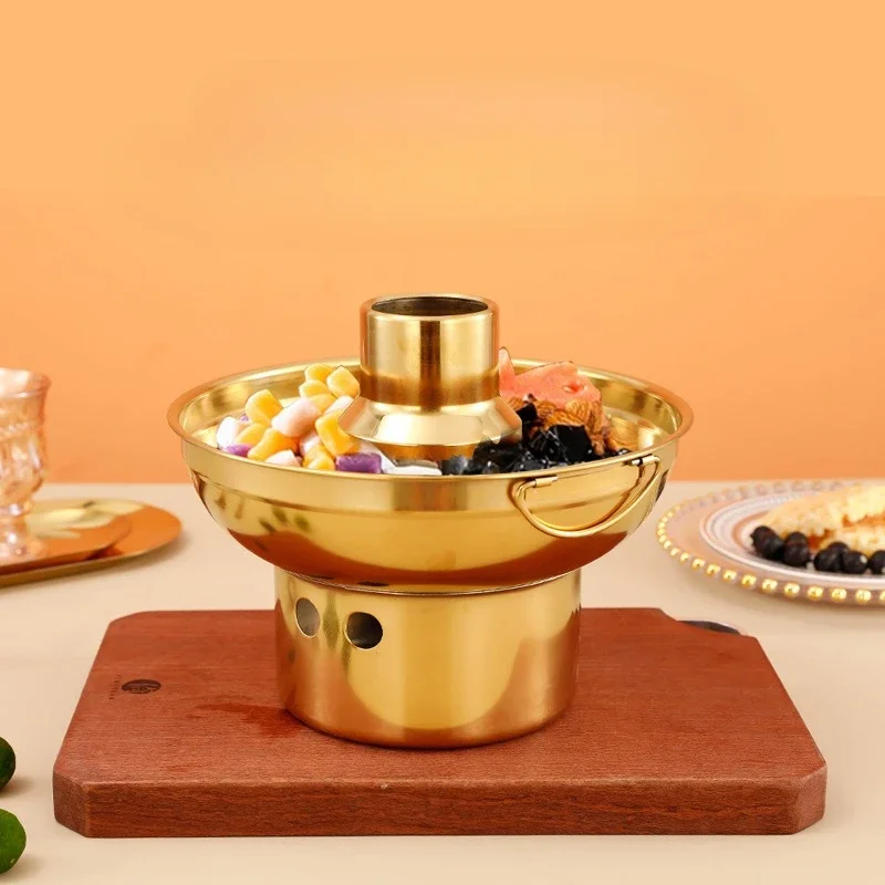 Rose Gold Chinese Style 410 Stainless Steel Small Hotpot - Single Person Dry Ice Hot Pot for a Classic Old Beijing Experience