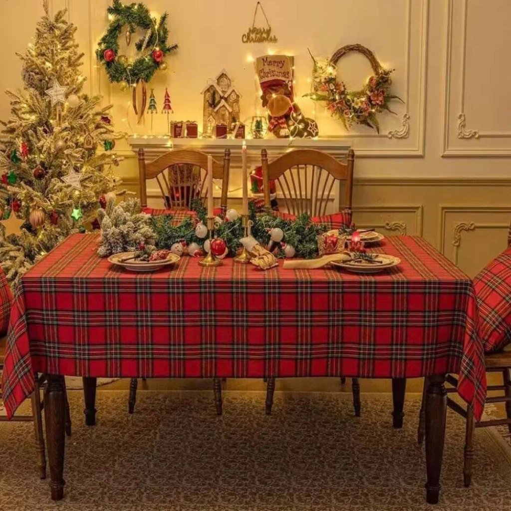 

Christmas Plaid tablecloth Red Checkered Table Cover Xmas Party Dinner Washable Table Cloth For Home Living Room Decoration