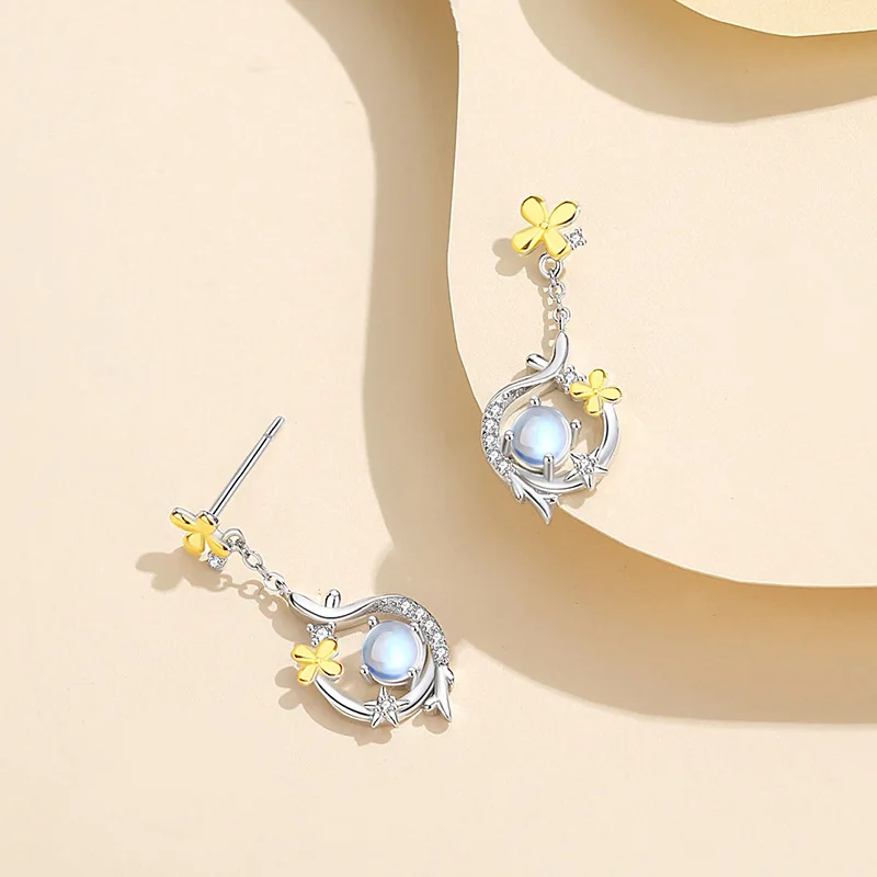 Thaya S925 Sterling Silver Women Earrings Flower Moon Design Elegant Earring for Women Zircon Fashion Earring Party Fine Jewelry