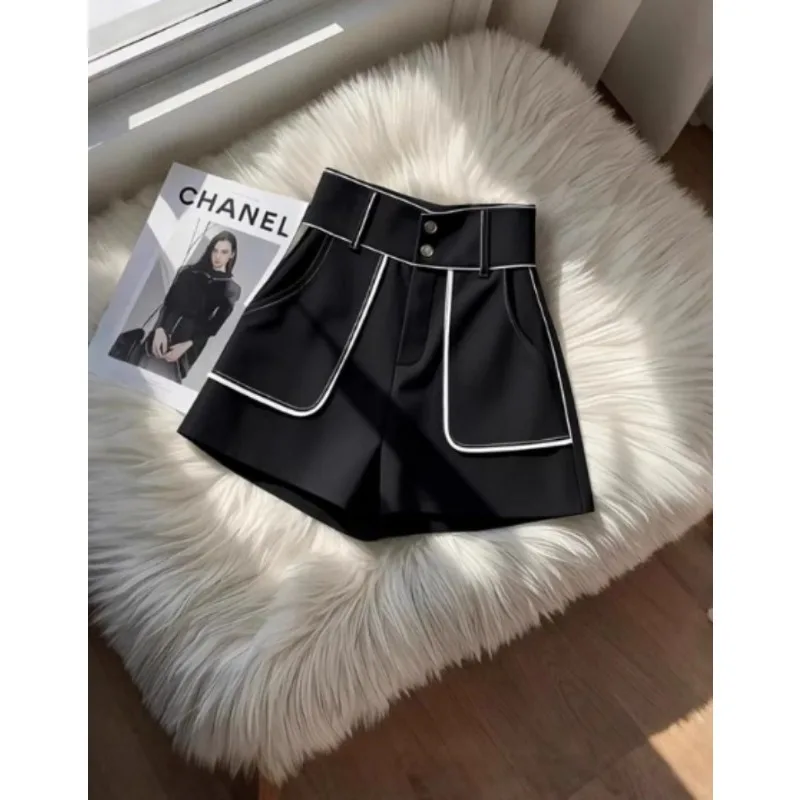 High-end Black Small Fragrance Shorts Summer A-line High-waisted Suit To Wear Pants High Appearance Level This Year's Popular