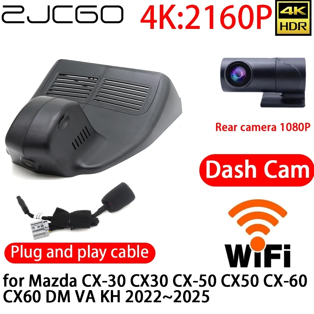 ZJCGO 4K DVR Dash Cam Wifi Front Rear Camera 24h Monitor For Mazda CX-30 CX30 CX-50 CX50 CX-60 CX60 DM VA KH 2022~2025