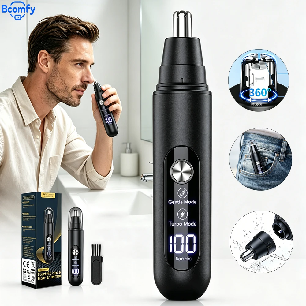 Electric Nose Hair Trimmer for Men Painless Safe Nose & Ear Hair Removal LED Battery Display USB Rechargeable Portable Shaver