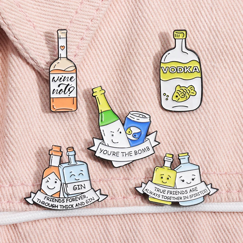 Creative Good Friends Clink Glass Can Clicks Metal Danemark ge, Broche Punk, Accessoires de bijoux, Dessin animé, Bouteille de bière, Broche en émail, Cadeaux