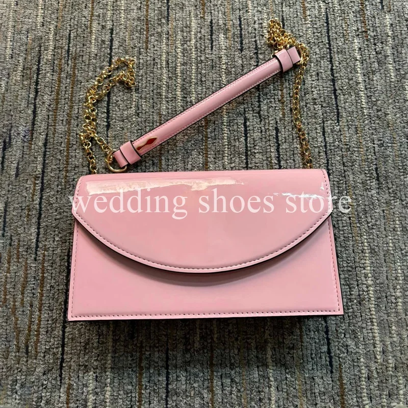 Pink Fish Mouth Open-toe High Heels Wave Cover Heel Fashion Sexy Women Summer Wedding Party Sandals Matching Chain Bag Shoes