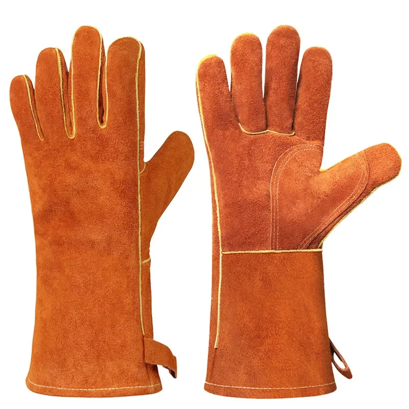 Welding Cowhide Anti-Scalding Wear-Resistant High Temperature Resistance Winter Leather Working Welder BBQ Protection Gloves