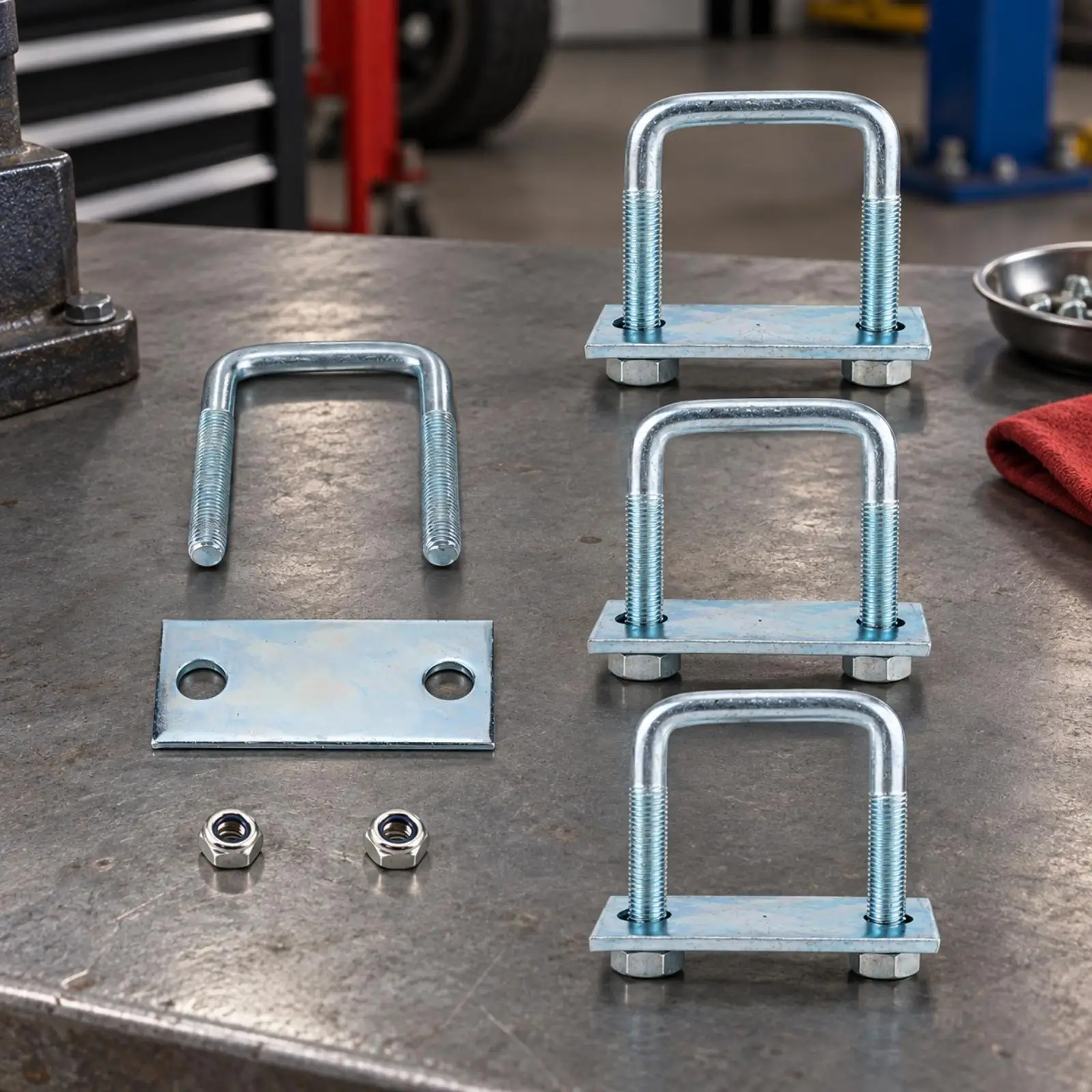 4 Pieces Galvanized Steel U-U-Bolt Spring fastenerSpring Clamp Resistant Leaf-Spring Clamp with Mounting Plate Heavy-Duty