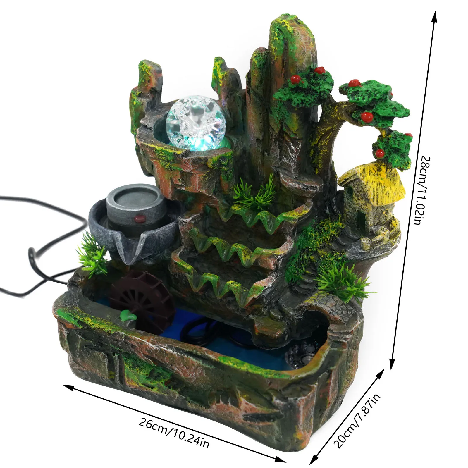 فنغ شوي نافورة الماء سطح المكتب اللون تغيير أضواء LED 110 فولت الولايات المتحدة التوصيل ريفي الراتنج مكتب ديكور تدفق شلال 26x20x28 سنتيمتر