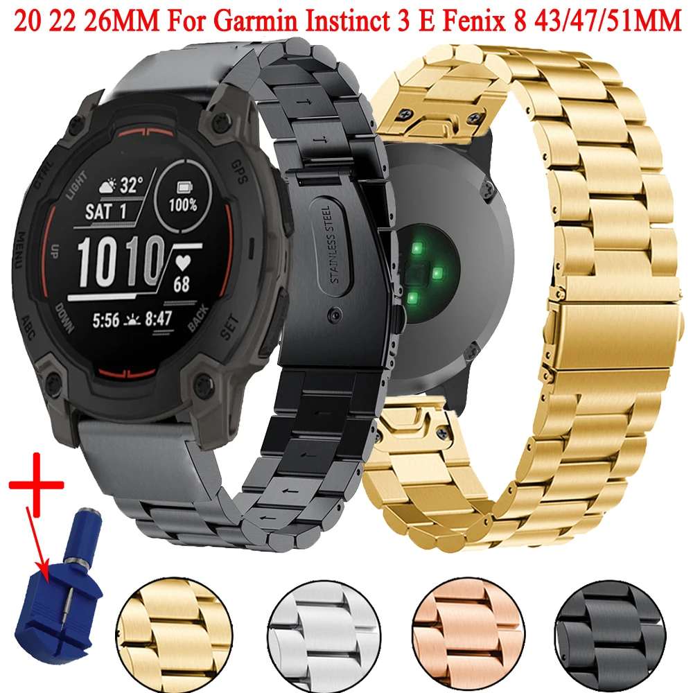 

Быстросъемный ремешок из нержавеющей стали 20 22 26 мм для Garmin Fenix 8 43/47/51MM E 7S 7 7X 6S 6 6X 5S 5X Forerunner 970 Instinct 3 E